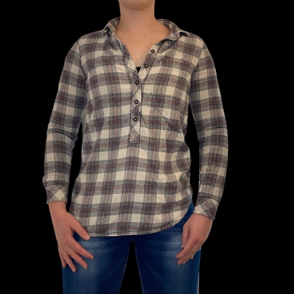 Roots Oversized Plaid Flannel Henley - Picture 2 of 16